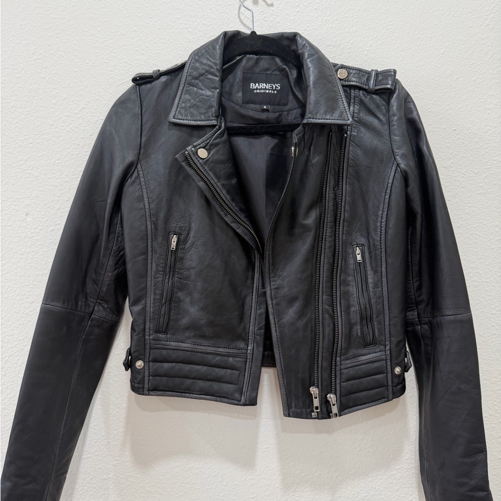 Fabulous Barneys New York Black Leather Moto Jacket